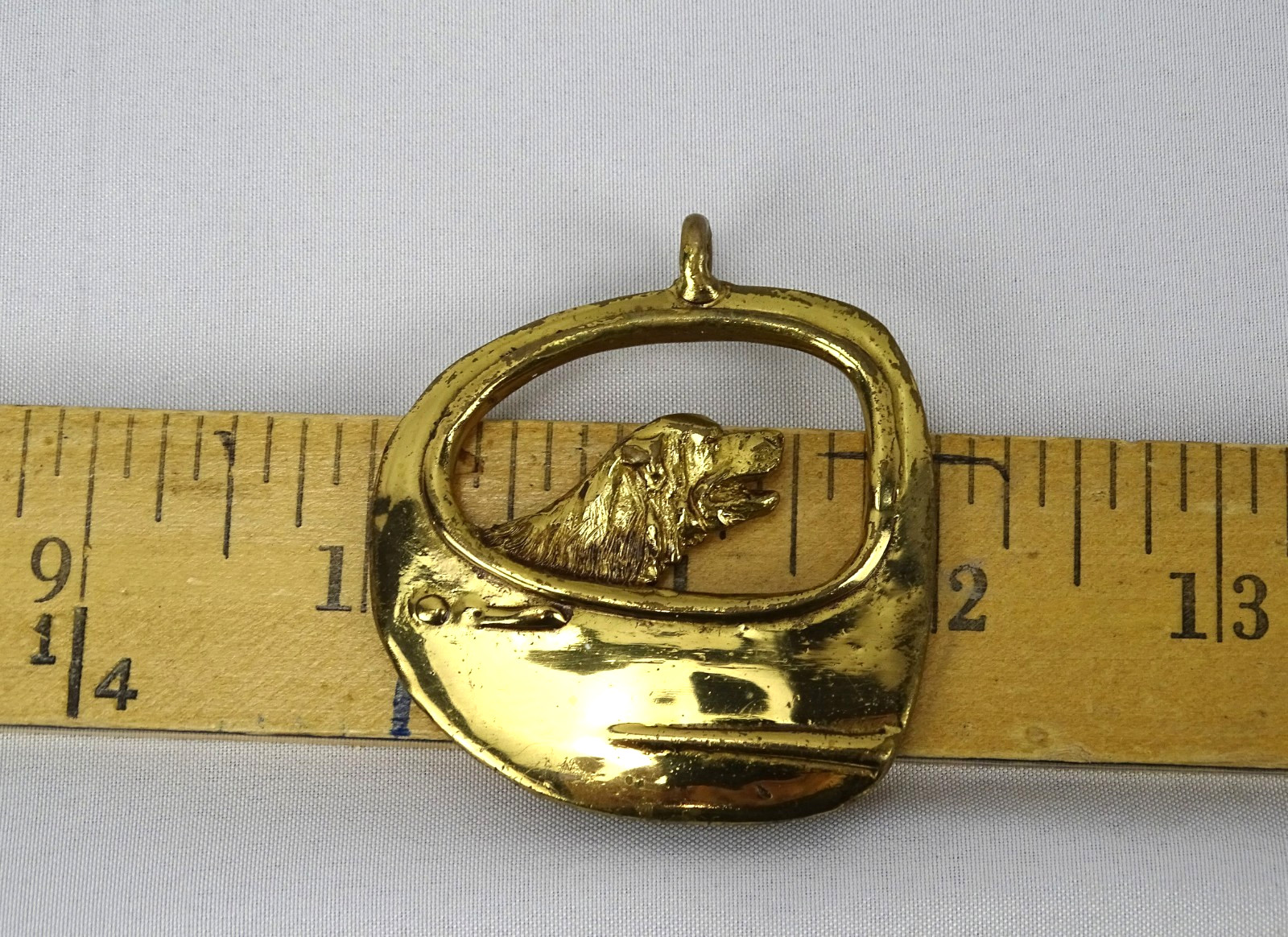 Vintage MCM Brass Pendant, Dog in Car Window, 2” x 2”