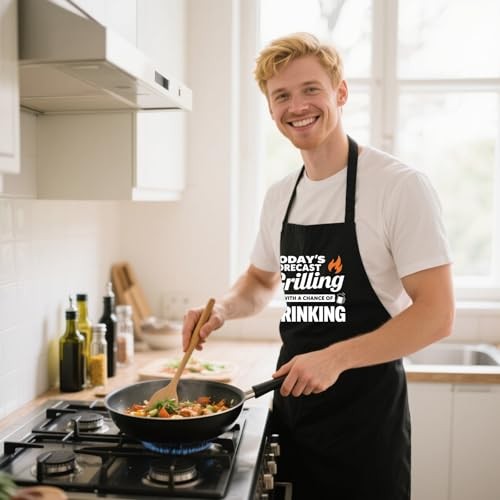 Funny BBQ Apron for Men with 2 Pockets, Adjustable Water-drop Resistant Apron
