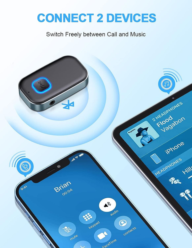 COMSOON Bluetooth AUX Adapter for Car, Noise Reduction Small, Black+Gray
