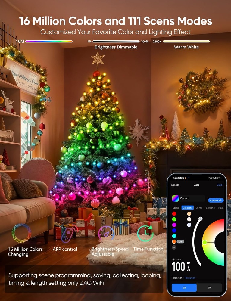 Christmas String Lights,134 FT 400 LED Outdoor String Lights, 111 Scene Modes...