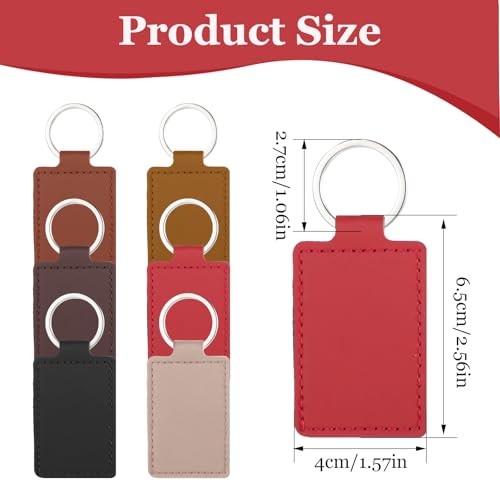 48 Pcs Leather Key Fob Kit, Rectangular Leather Keychain Blanks with Keychain