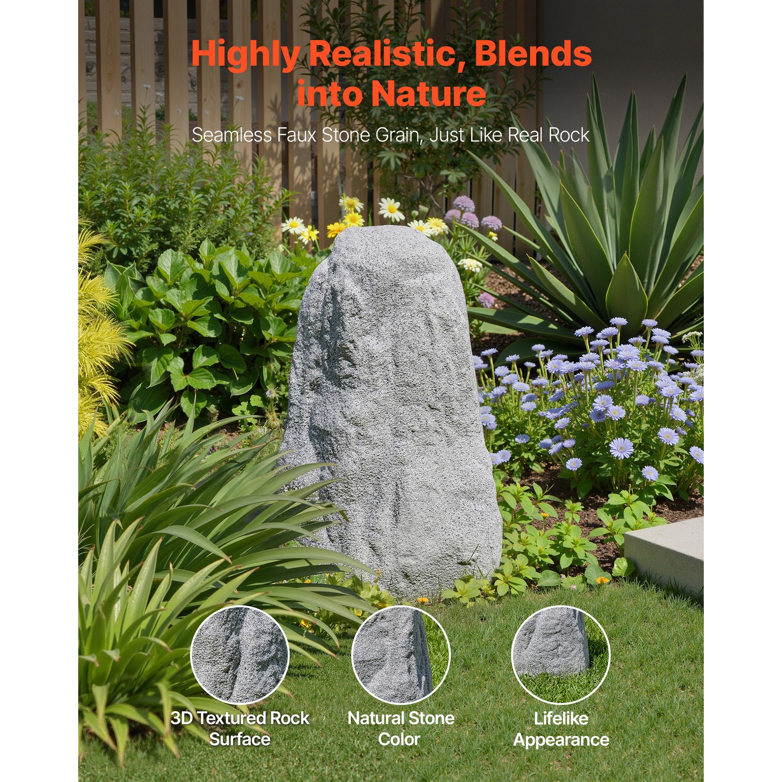 Uimoso Faux Landscape Rock Well Pump Cover Artificial Boulder Grey M