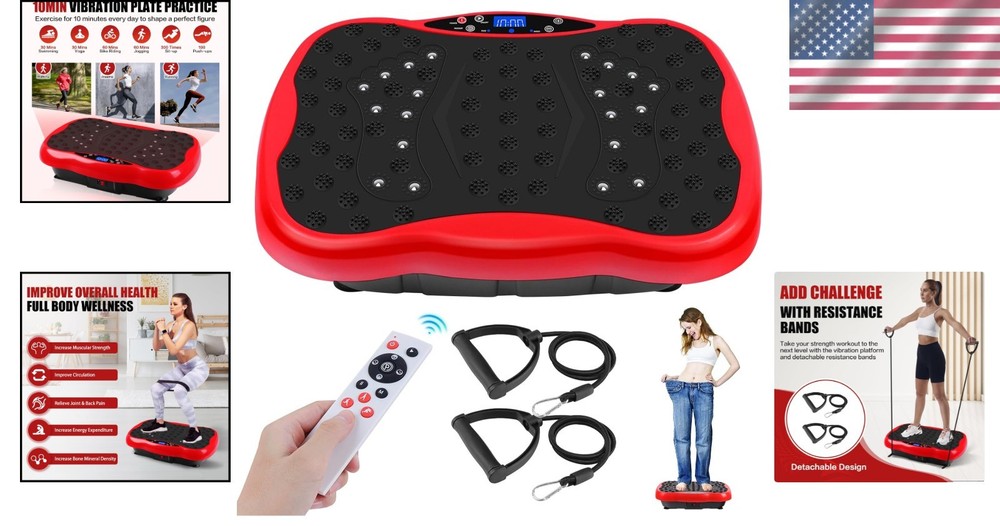Portable Vibration Plate Exercise Machine with Resistance Bands & Remote Control