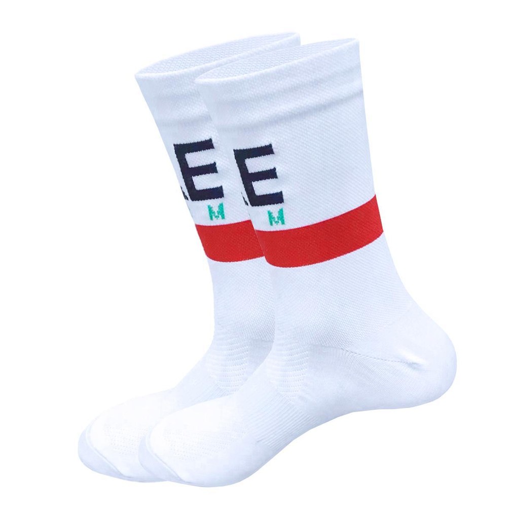 White UAE Cycling Socks – Lightweight Mesh MTB Compression Socks for Adults