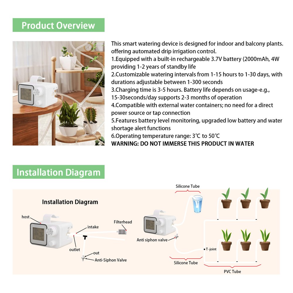 Automatic Plant Watering Device Drip Irrigation Watering System Kit for Vacation