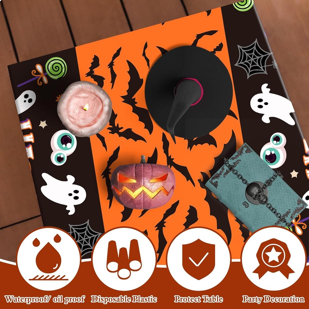 OHOME Halloween Decorations - 2 Pack Plastic Tablecloth for Black