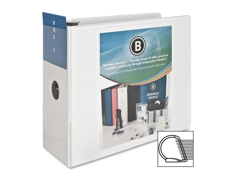 1 Quantity Business Source D-Ring Binder w/ Pockets 5" Capacity White 28445
