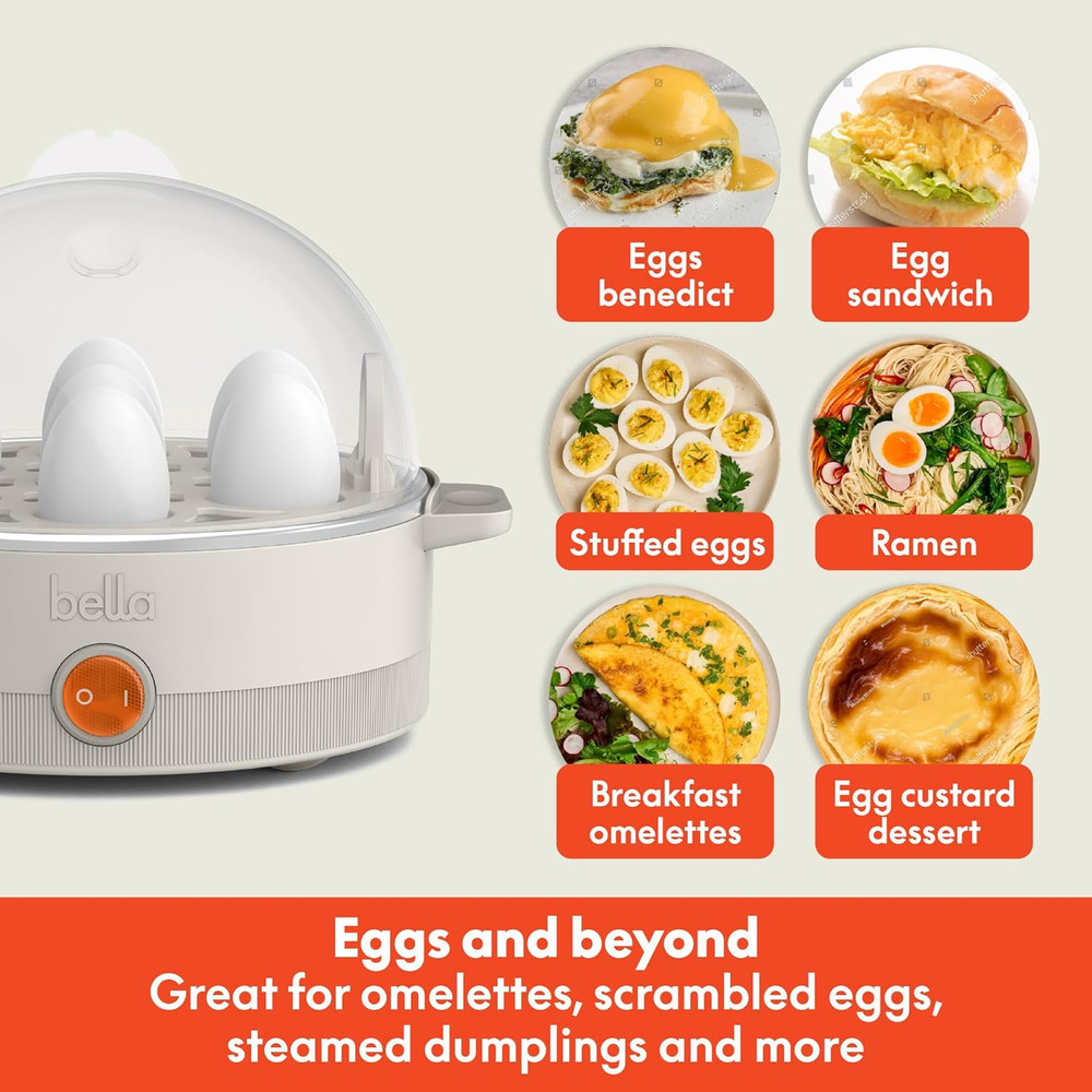 Bella Electric Egg Cooker, 7 Eggs Capacity Tray, Single Stack, for Poached, Scra