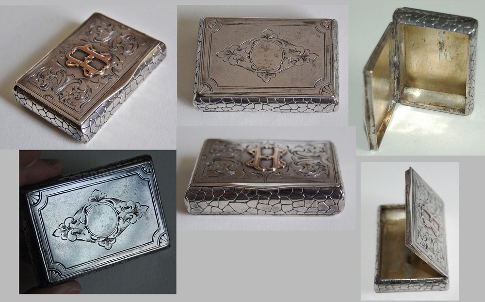Antique SOLID SILVER BOX - INITIAL BOX / STONE WALL MOTIF / c1890 (4S11)
