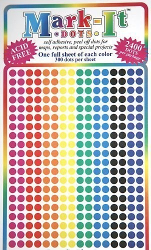 Map Dot Stickers - Assorted Small, Assorted,yellow,orange,blue,green,purple