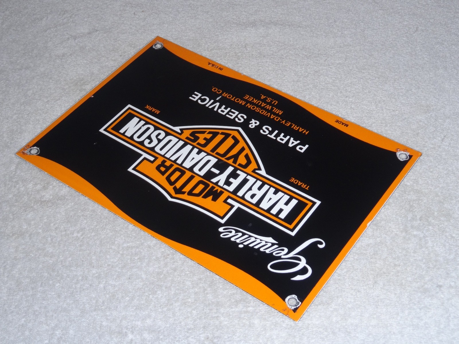 VINTAGE HARLEY DAVIDSON MOTORCYCLE PARTS 12" PORCELAIN METAL GASOLINE & OIL SIGN