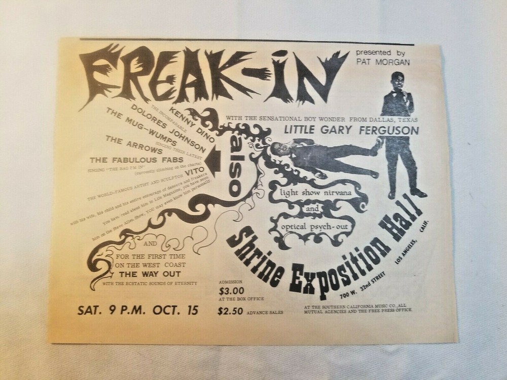 Vintage Ad Davie Allan & the Arrows, Little Gary Ferguson, Mugwumps 1966 LAFP