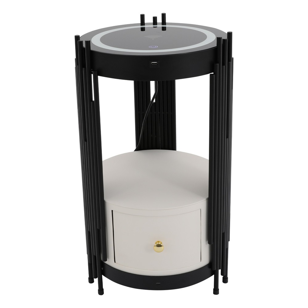 LED Bed Side Table Smart Nightstand w/ Wireless Charging Station Side/End Table