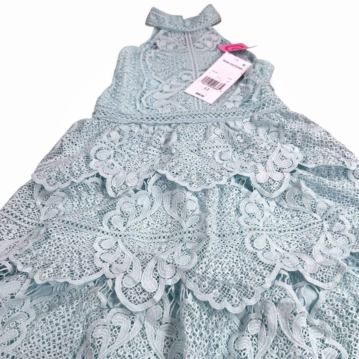 Rare Editions Aqua Blue Lace Tiered Halter Dress Girls Size 12 E442965 NWT