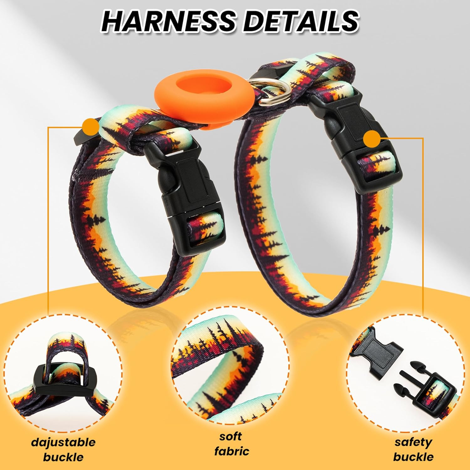 Cat Harness with AirTag Holder & Leash – Escape Proof, Adjustable for Walking