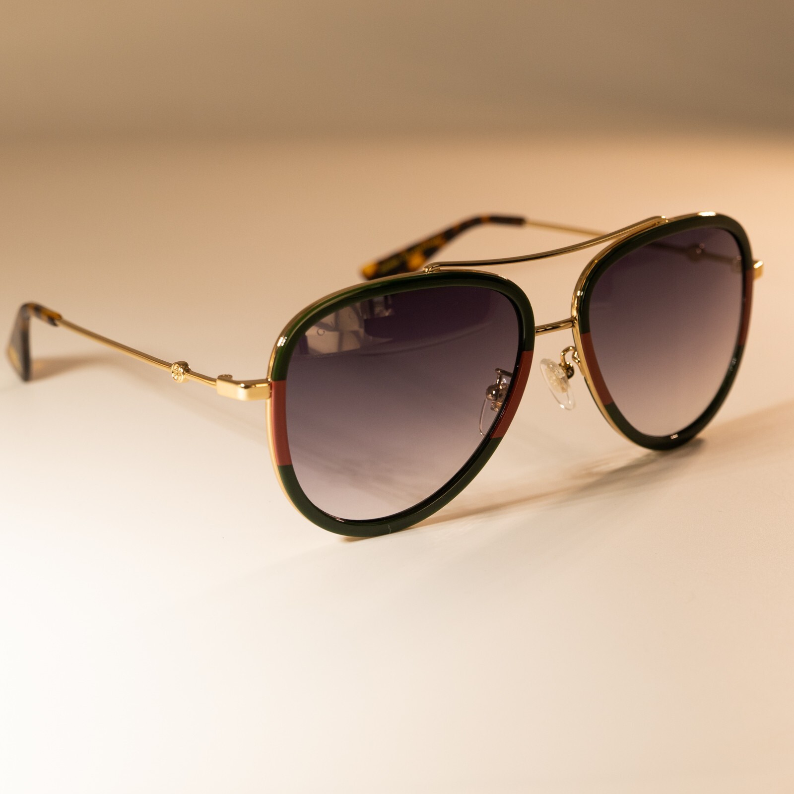 Gucci GG0062S 003 57mm Aviator Green/Red Unisex Sunglasses with Light Grey Lens