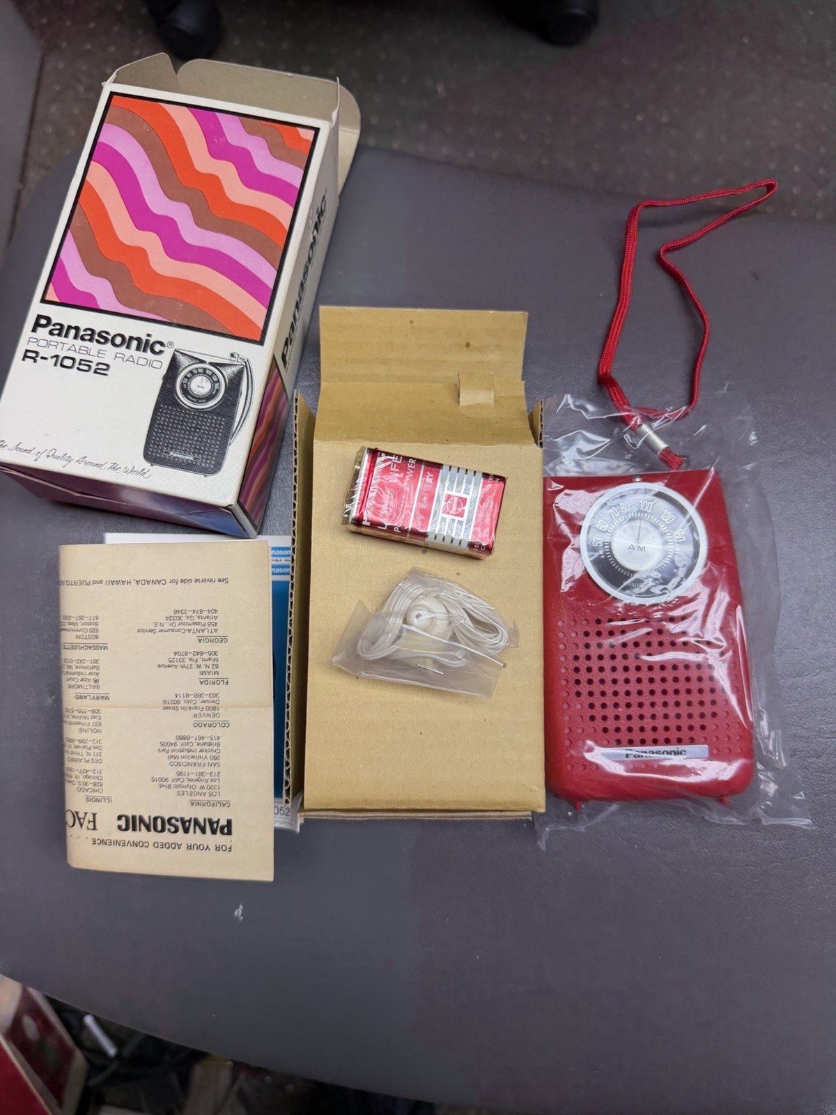Vintage Panasonic R-1052 Red Portable AM Radio NEW In Box Complete w/Paperwork