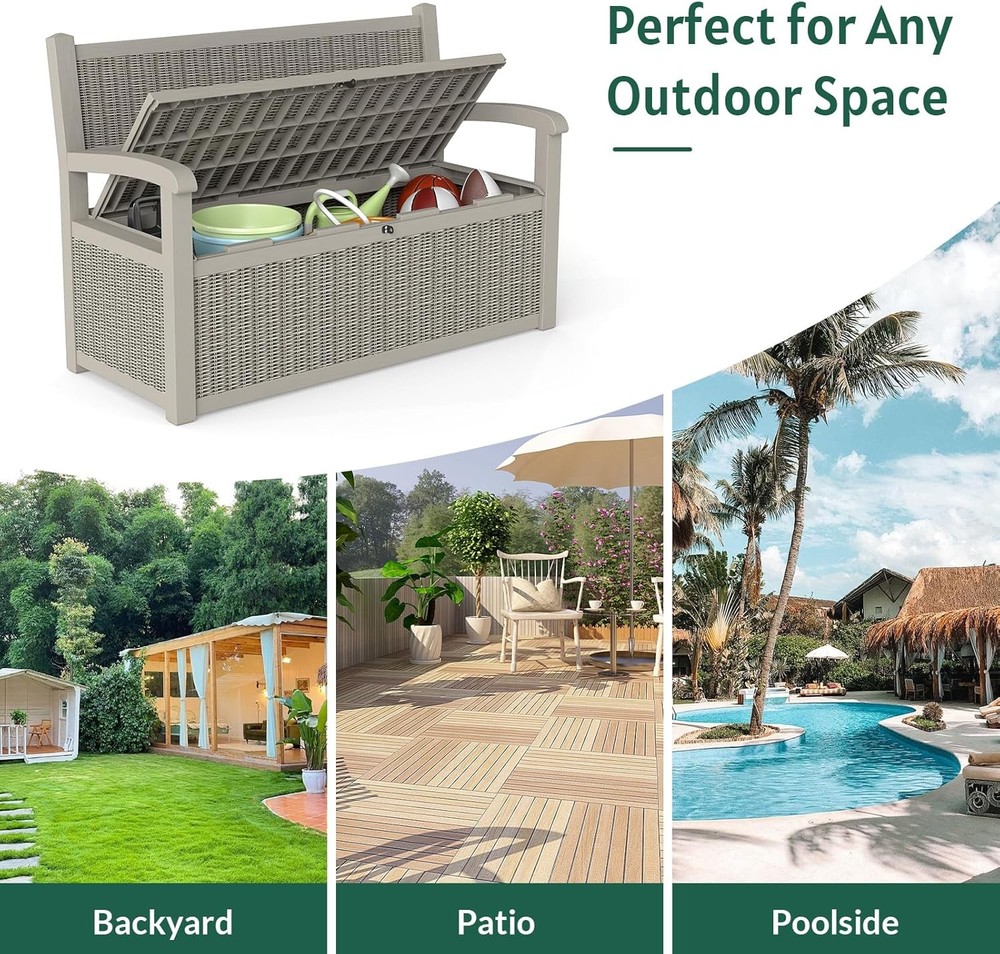 70 Gallon Storage Bench Deck Box,Patio Storage Benches with Armrest Lockable ...