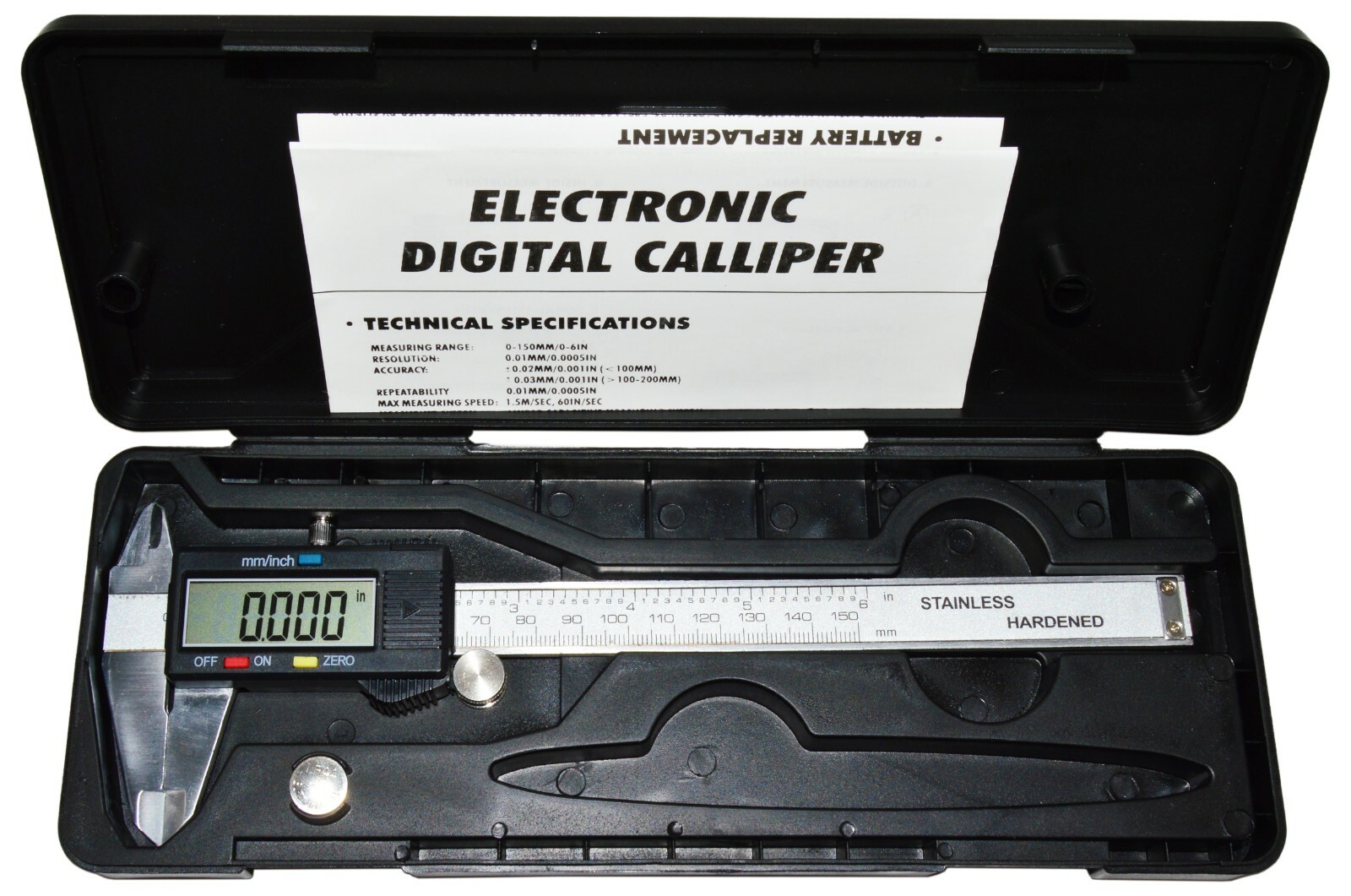 Steel 6-Inch Digital Caliper with Extra-Large LCD Screen with Battery and Case