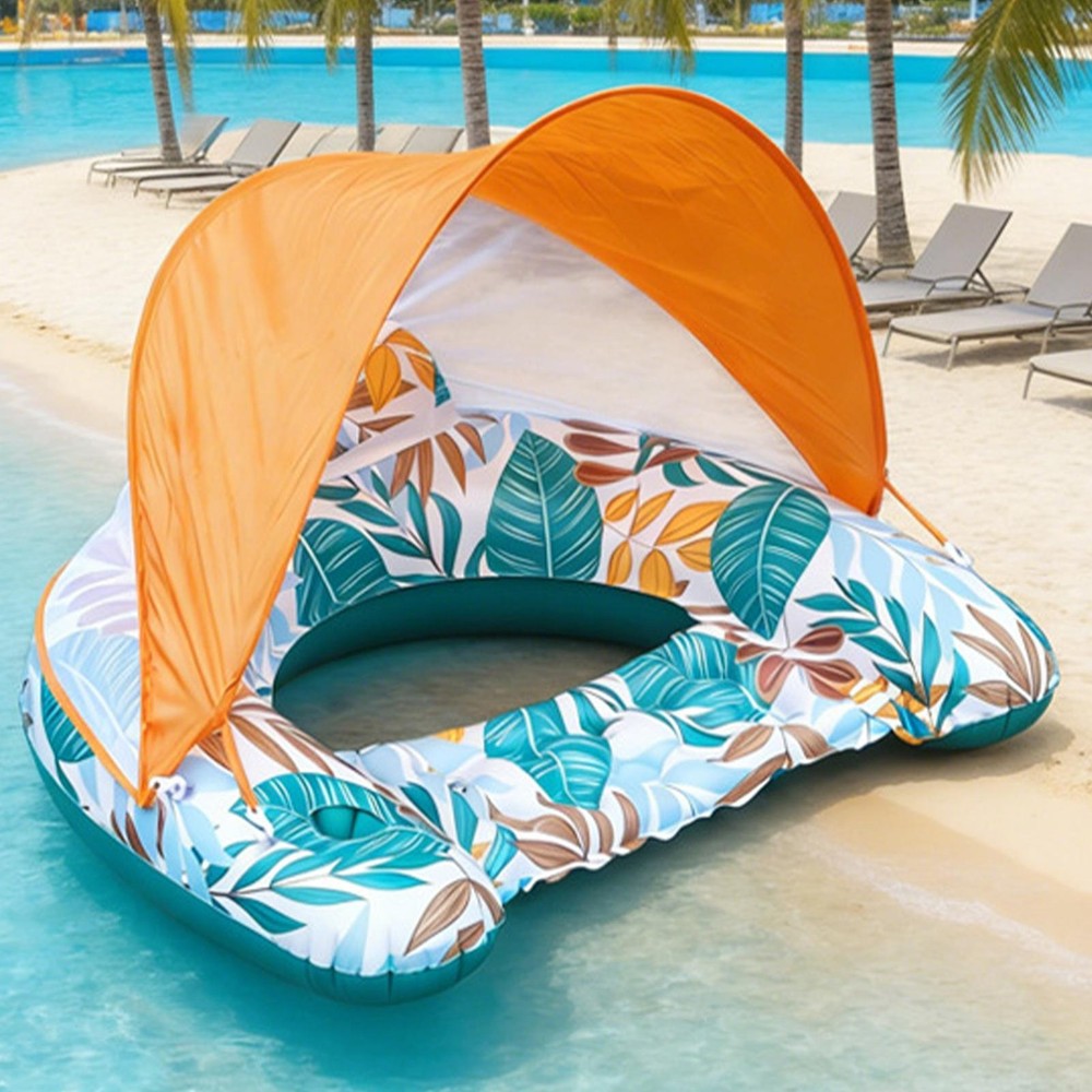 Pool Float Lounger Chair With Canopy Inflatable Float Sports Pool Island Float