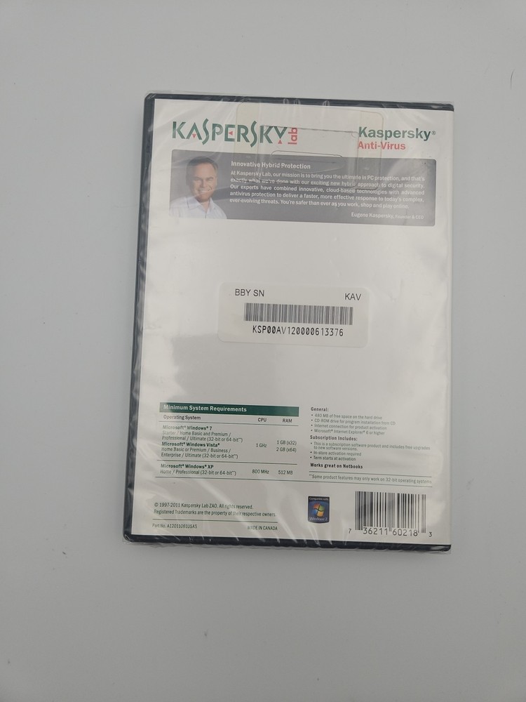 KASPERSKEY Lab Anti-Virus Protection PC Computer Security Software NEW Sealed