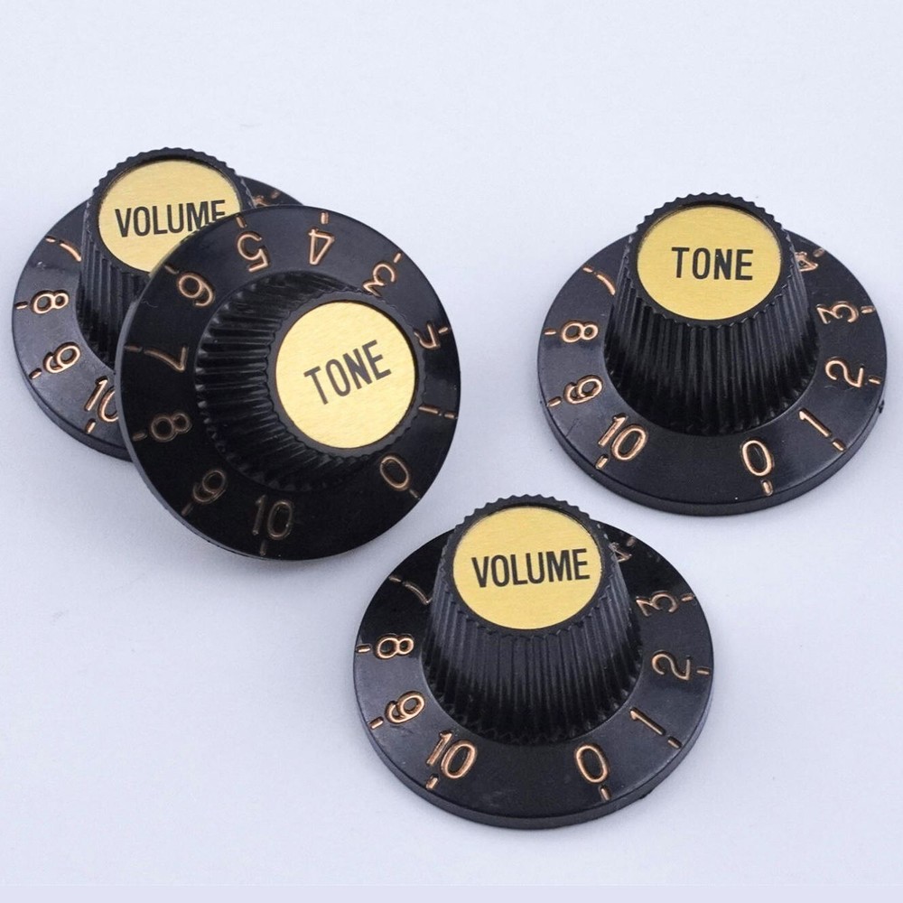 Black W/ Gold Witch Hat AMP Black & Gold Skirted Volume Tone Control Knobs