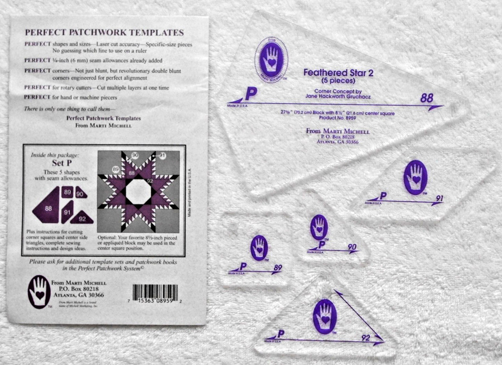 MARTI MICHELL PERFECT PATCHWORK TEMPLATES - SET P - FEATHERED STAR SET - NICE!