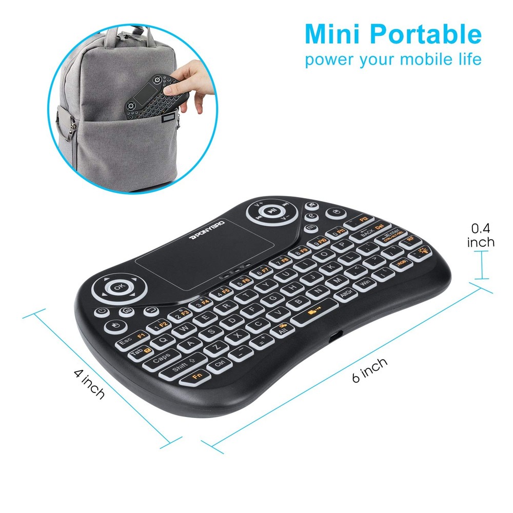 PONYBRO (Newest Version) Backlit Mini Wireless Keyboard with Touchpad Mouse
