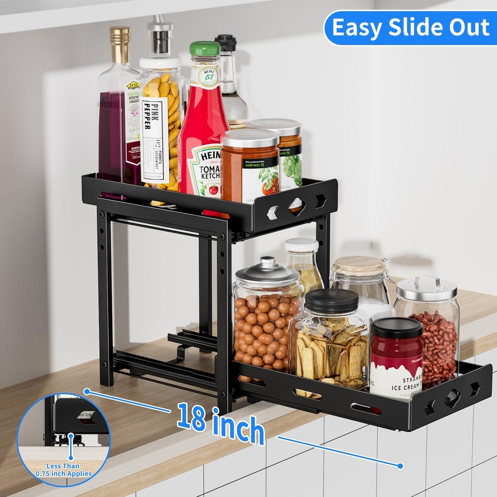 BOIVSHI 2-Tier Pull Out Spice Rack Organizer Cabinet Storage Adjustable