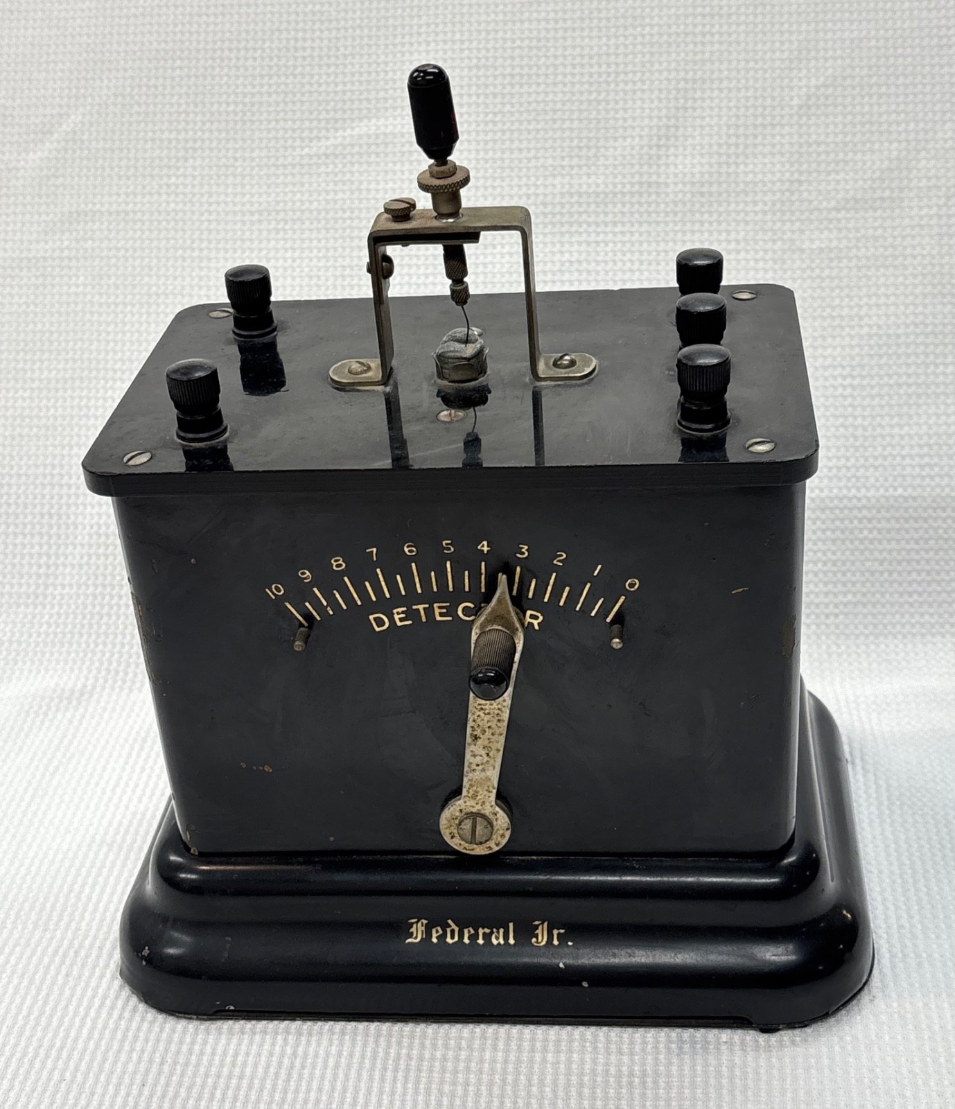 Antique Federal Jr. Crystal Radio, Earphones, Philmore Aerial Kit, Cats Whisker