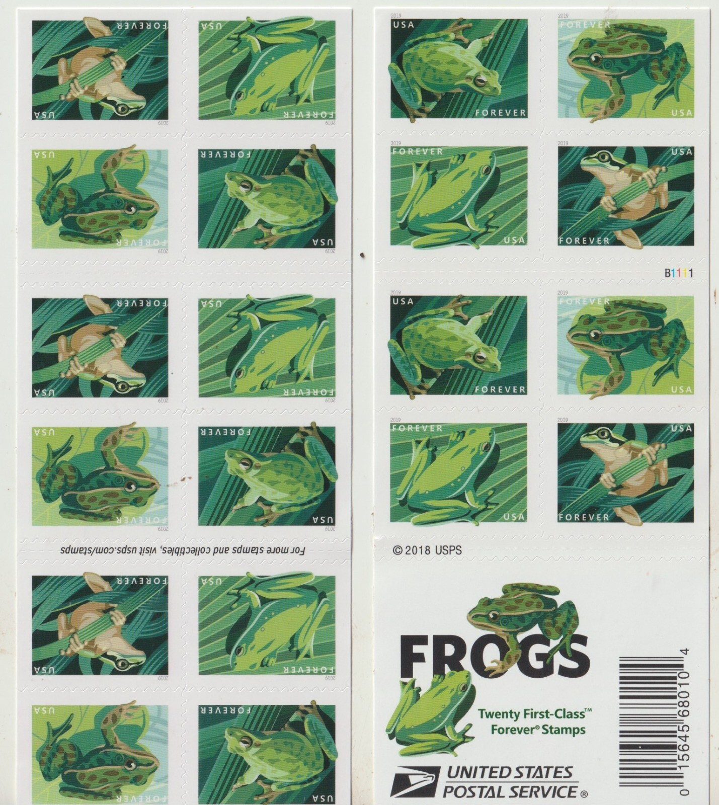 USPS Booklet of 20 Pressure Sensitive Frogs Stamps, New, Sent from OKC, OK
