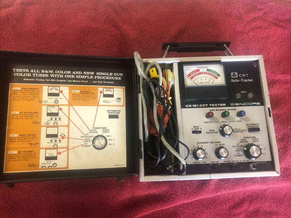 Sencore model CR-161 CRT checker with socket adaptors, working.