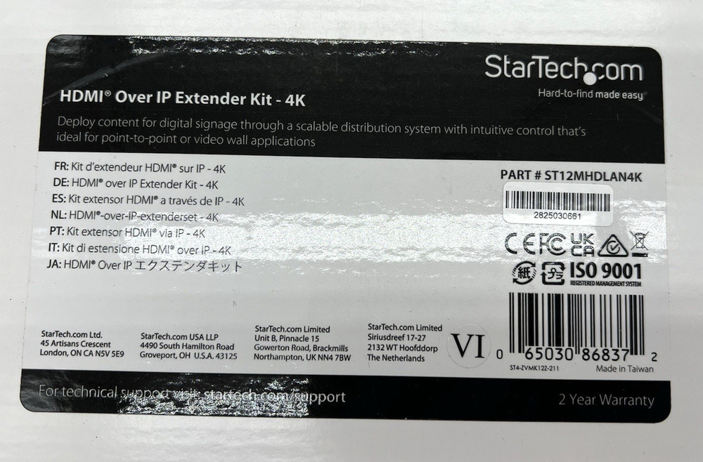 StarTech HDMI Over IP Extender Kit Transmitter, Receiver ST12MDHLAN4