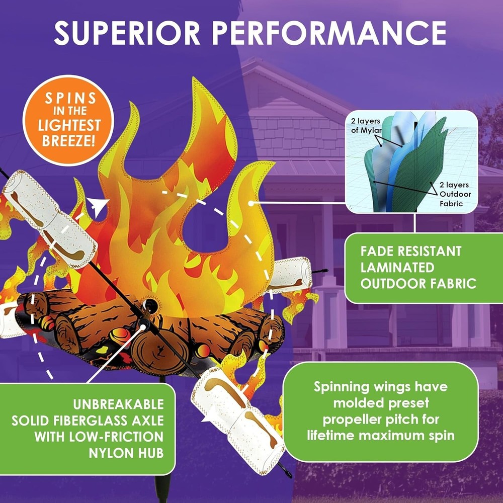 Campfire Marshmallows Whirligig Wind Spinner 16.5"