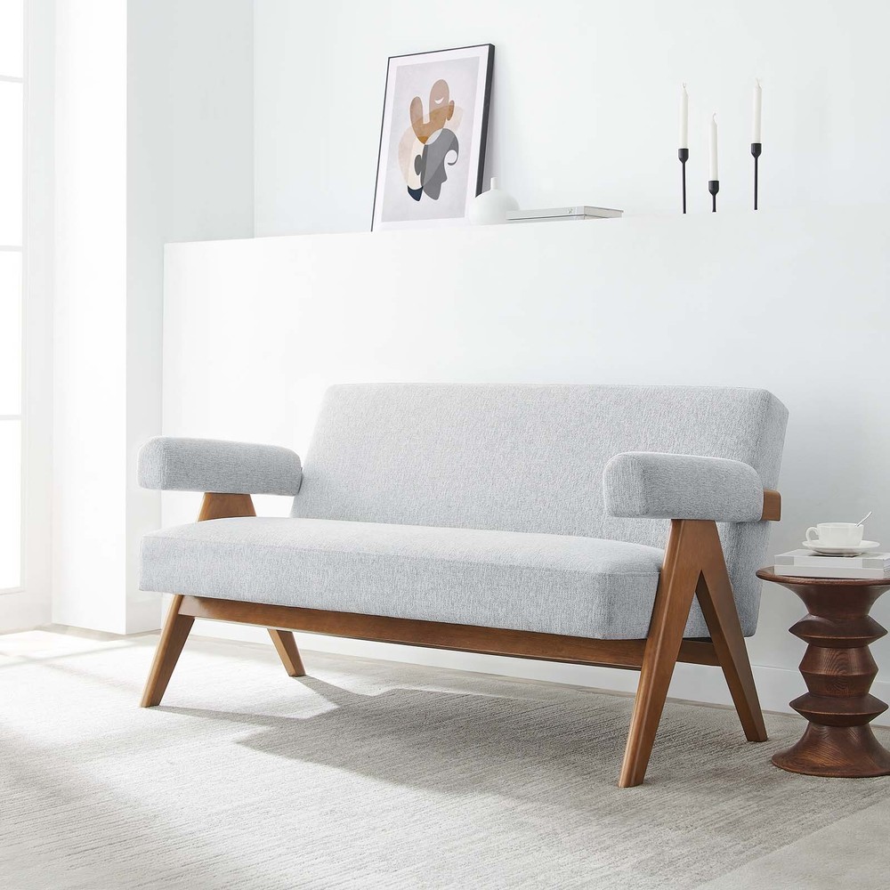 Modway Lyra Fabric Loveseat in Light Gray Fabric