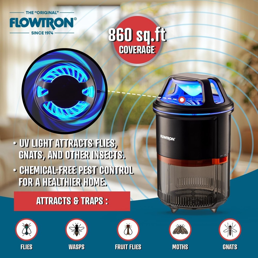 Flowtron Indoor Bug Trap with Quiet Fan & 860 SqFt Coverage