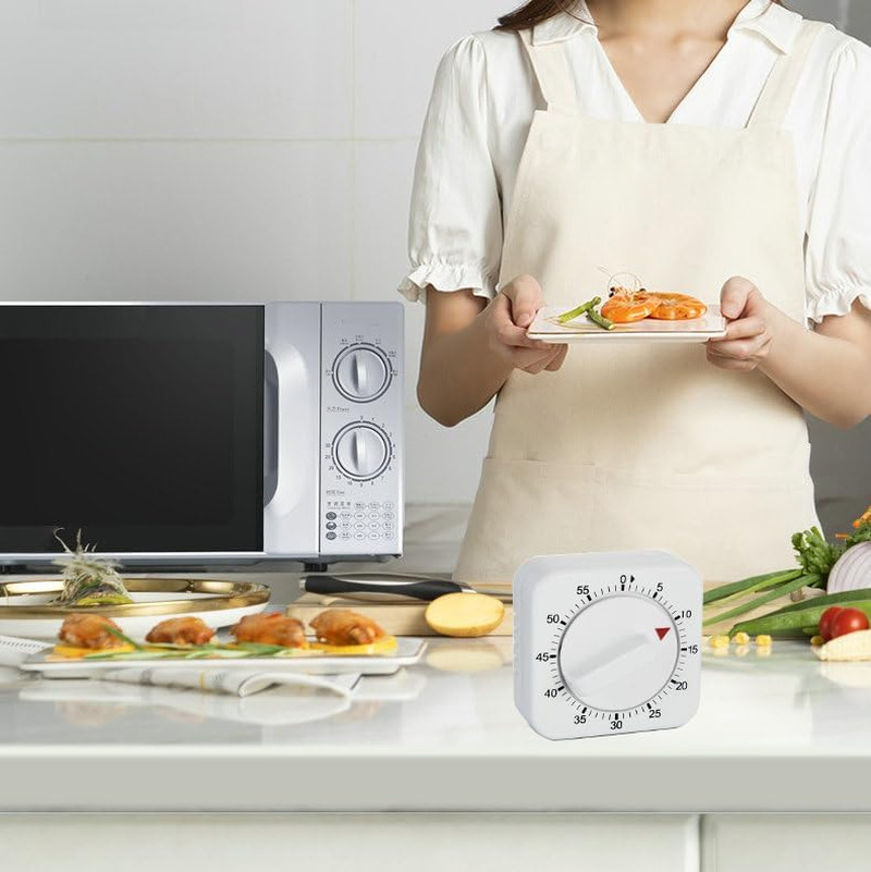 Square 60 Minute Mechanical Kitchen Timer - Visual Kitchen Cooking Timer Clock w