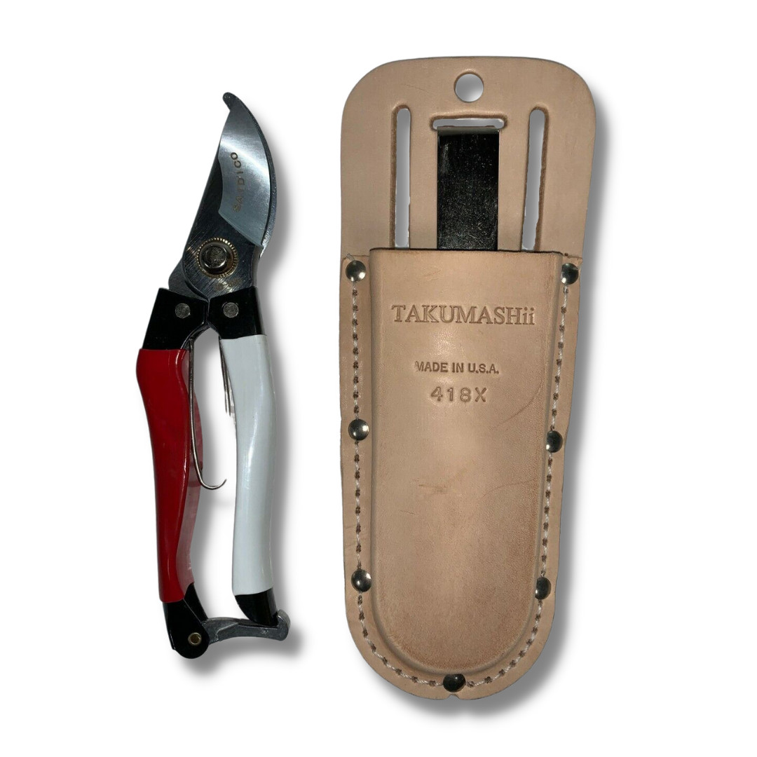 SaidiCo Professional Garden Pruner & Takumashii Leather Pruner Holster Combo Kit