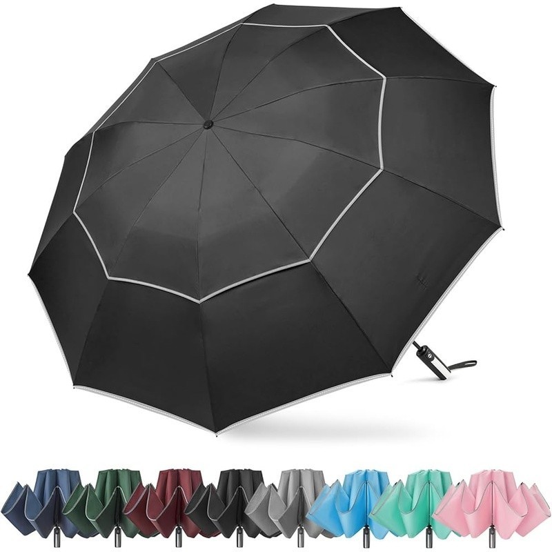 Windproof Compact Golf Umbrella Automatic Open Close Inverted Fold Double Canopy
