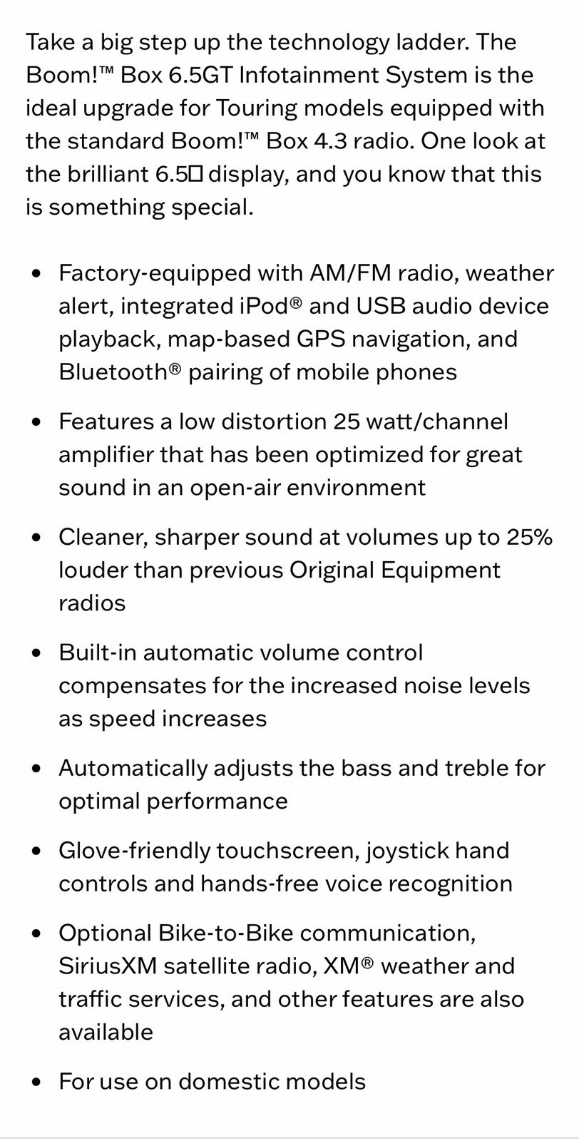Harley Davidson Boom! Box 6.5GT Stereo Radio 2014-2018 OEM P-76000076B W/ Sirius