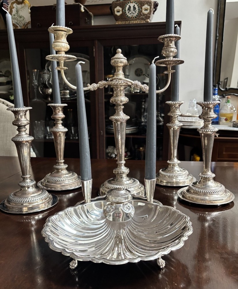 THE SHEFFIELD SILVER Co.Clam Shell Claw Feet Serving Dish w/Candleholders 11”