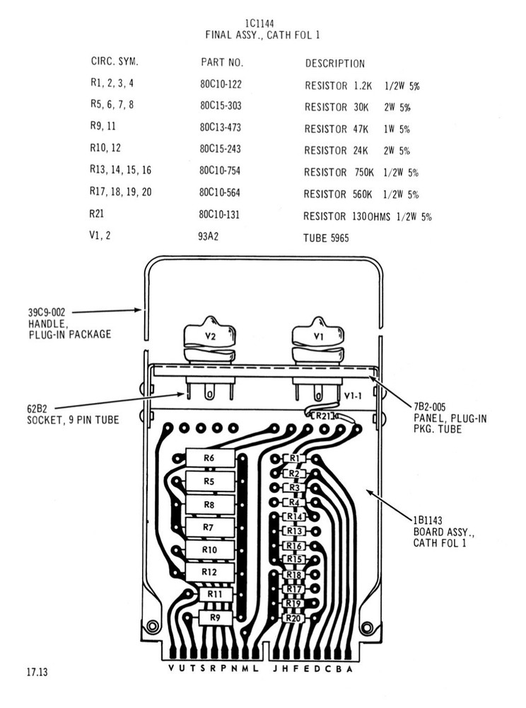 Bendix G-15 Computer "CF-1” Cath Foil Red Handle Board with Two 5965 Tubes