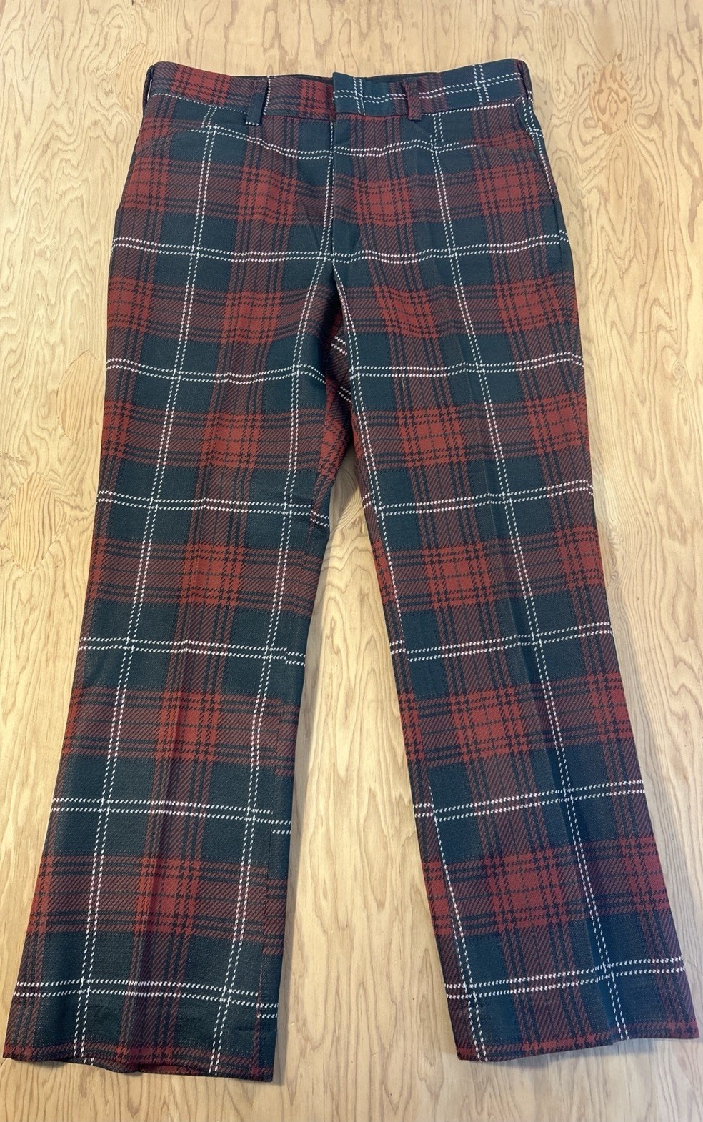 VTG 70s Farah Polyester Pants High Waist Wide Leg Disco Mens Size 34x29 Plaid