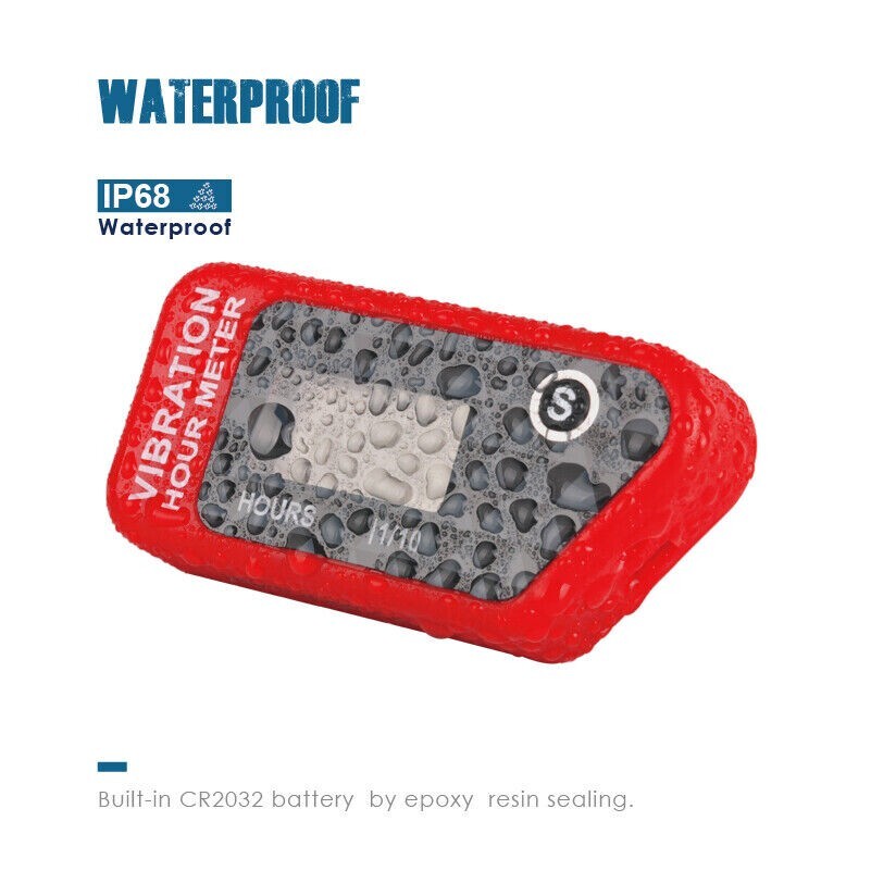 Digital LCD Wireless Vibration Hour Meter Resettable JOB Time Data Storage IP68