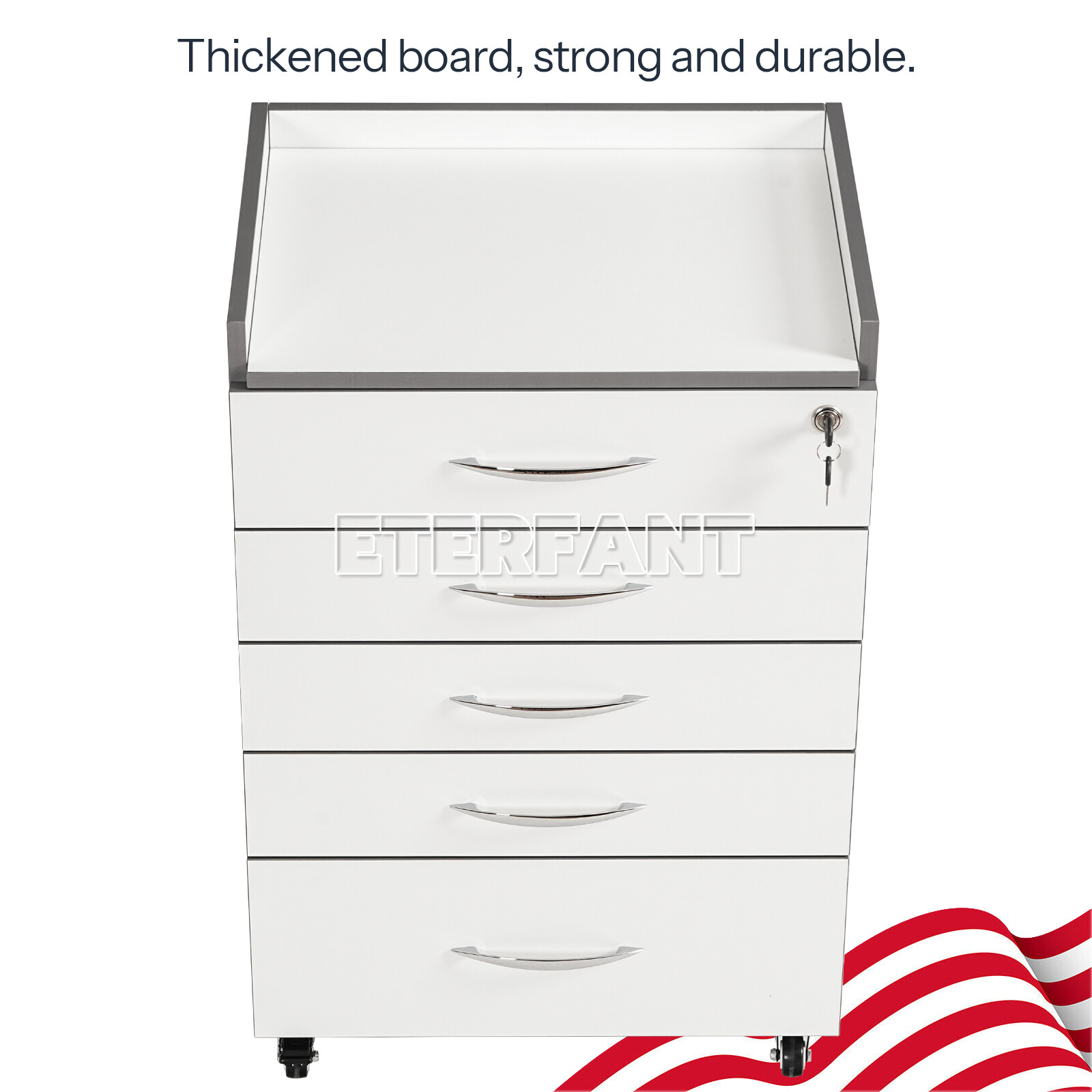 Dental Medical 5 Drawers Trolley Cart Acrylic Mobile Rolling Cart Wooden Cabinet