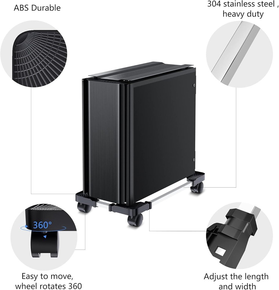 Computer Tower Stand - Adjustable PC for Most Desktop Towers - Black