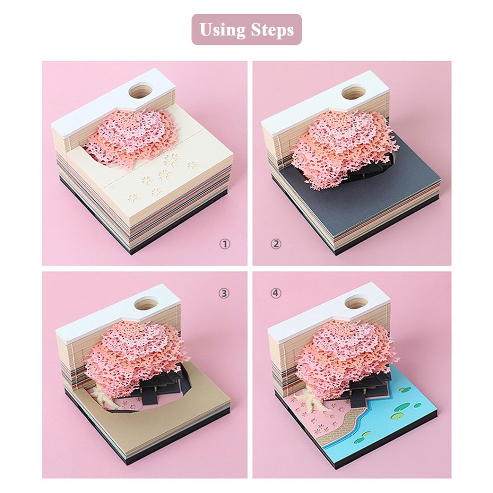 3D Memo Pad 260 Sheets Paper Carving Sticky Notes Convenience Post Notes pink