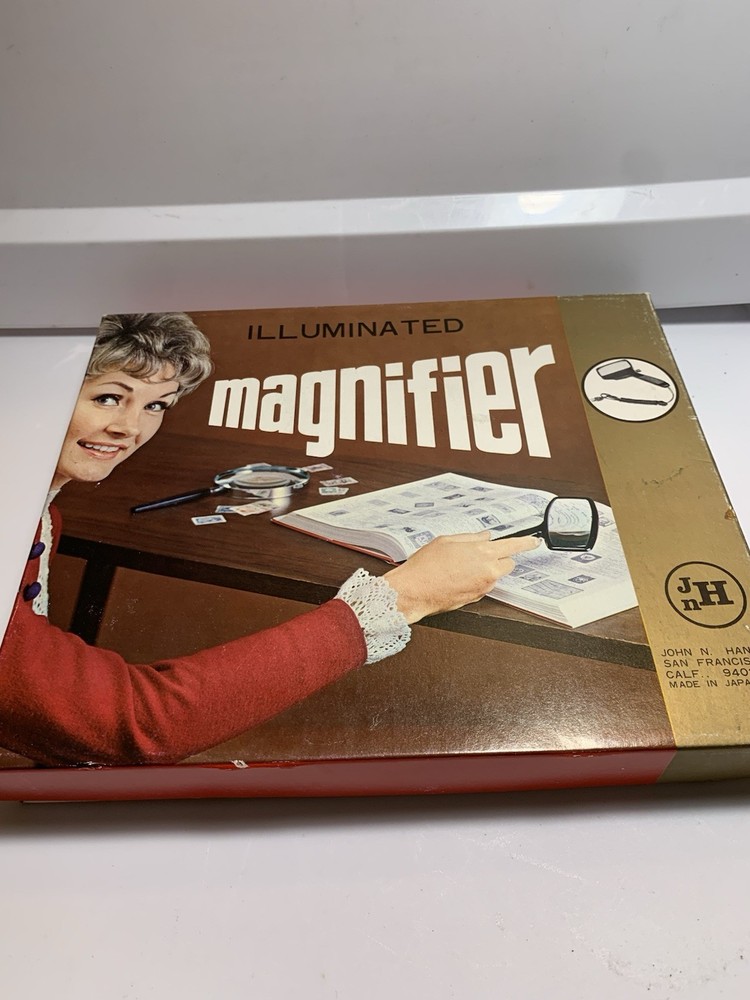 Vintage JOHN N. HANSEN Illuminated Rectangular Reader Magnifier in Original Box