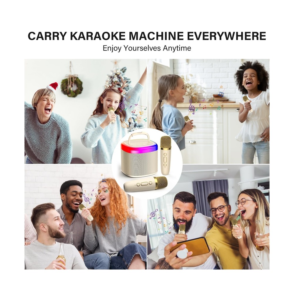 Mini Karaoke Machine for Kids: Portable Bluetooth Speaker with 2 Wireless Mic...