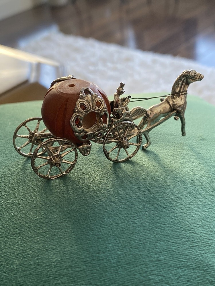 Rare Hallmarked 800 Solid Silver Cinderella Pumpkin Cariage Miniature